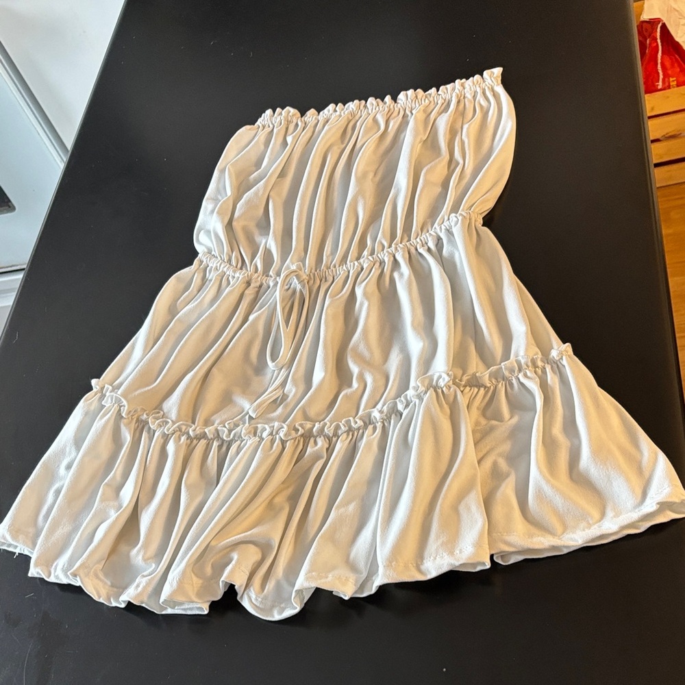 Ardene White Strapless Tiered Ruffle Casual Dress